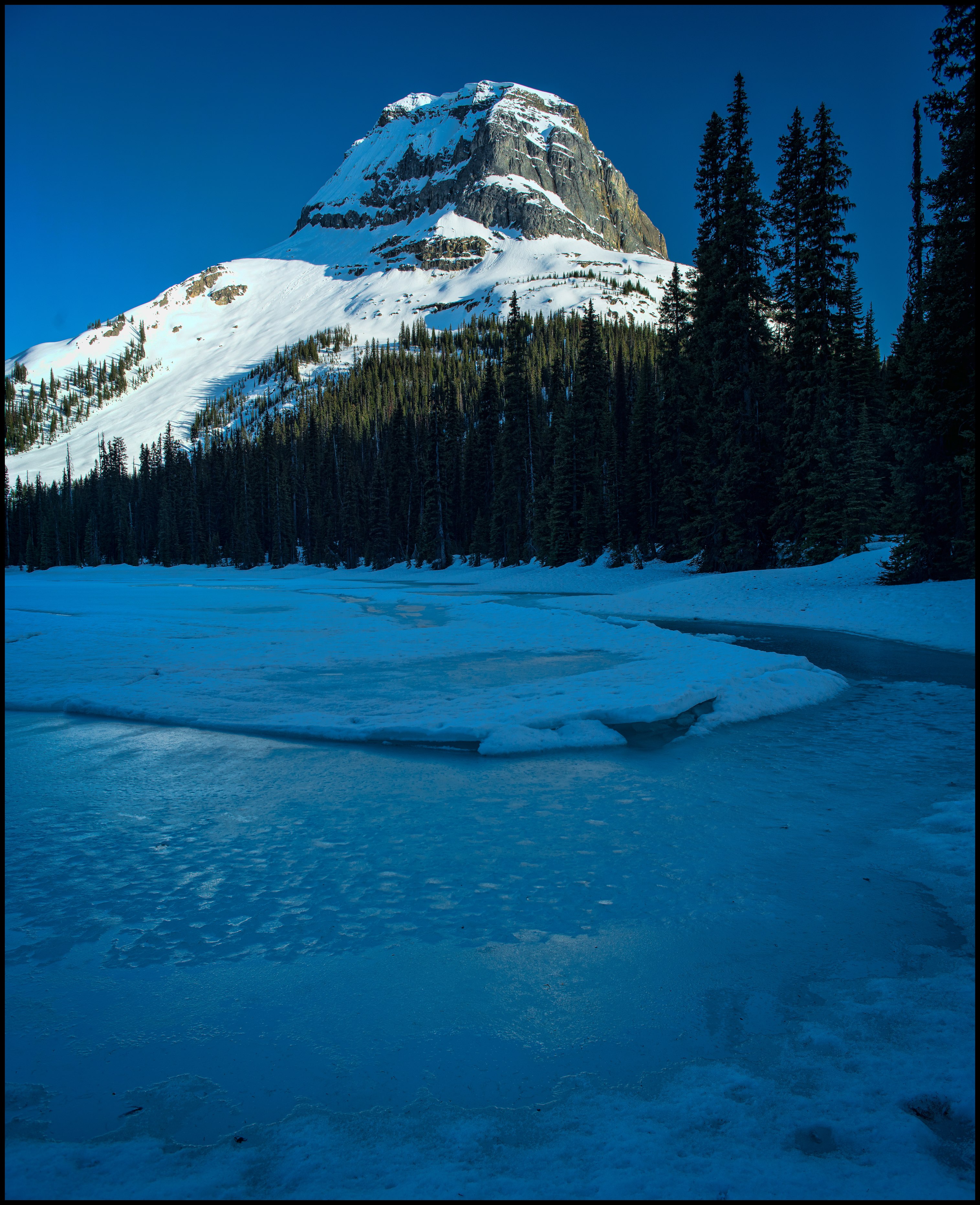 Last light at frozen Yoho Lake Winter Camping Sony A7 / Canon FD Tilt Shift 35 2.8