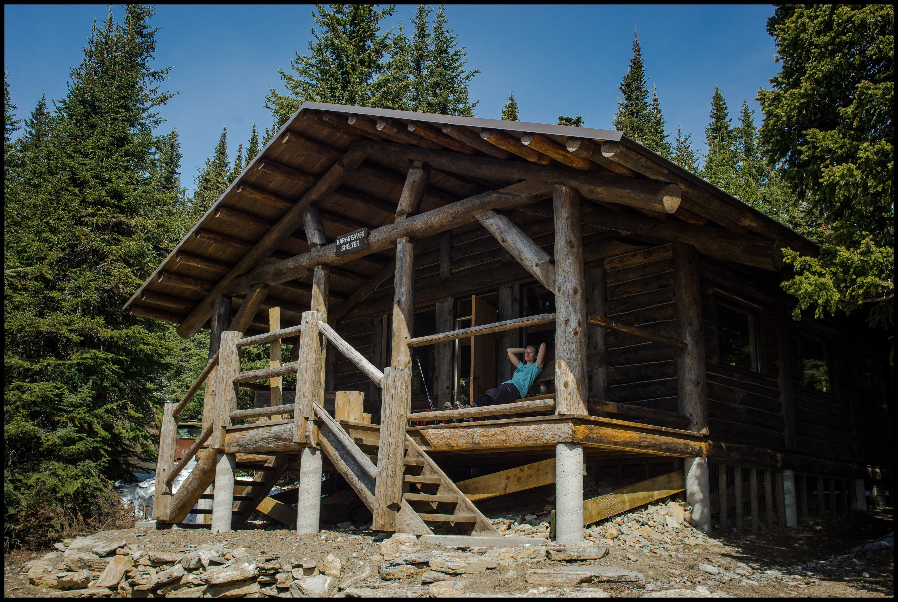 Enjoying the excellent new hut at Berg Lake campsite, Sony A7 / Canon FD Tilt Shift 35 Sony A7 / Canon FD Tilt Shift 35 2.8