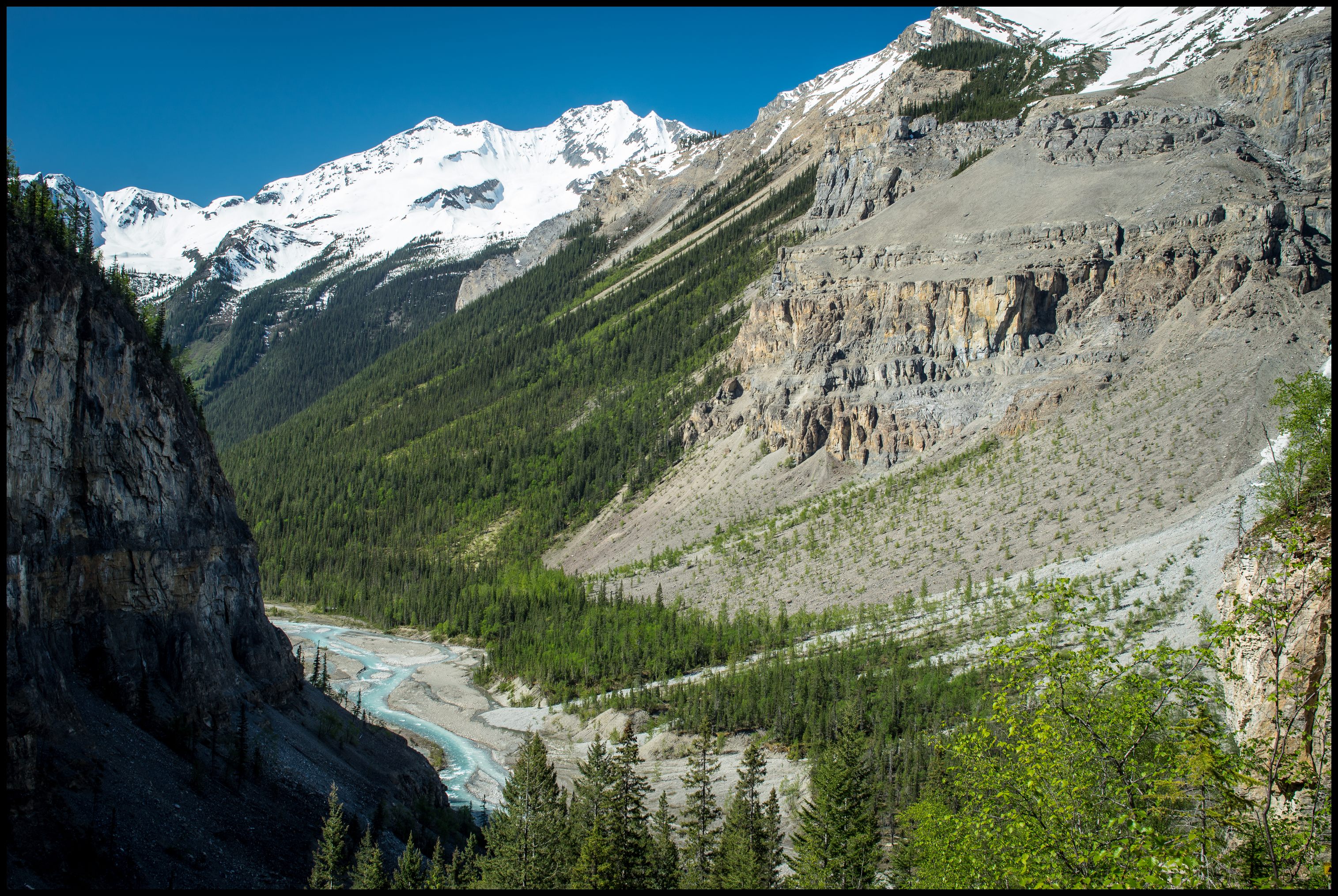 Berg Lake view into the Valley of 1000 waterfalls Sony A7 / Canon FD Tilt Shift 35 2.8