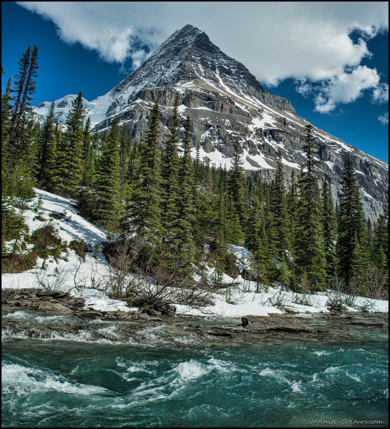Mighty Robson as seen from Emperor Falls campsite on Berg Lake Trail, stitch Panorama