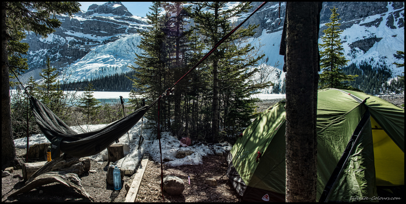 Berg Lake / Marmot hammock campsite panorama