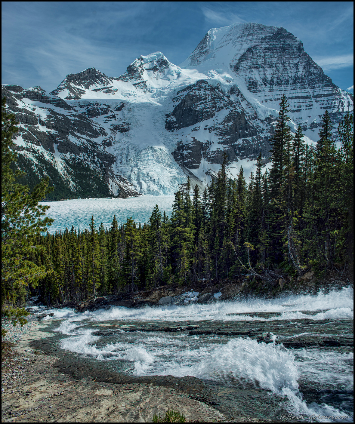 View from halfway up at Toboggan Falls, Berg Lake