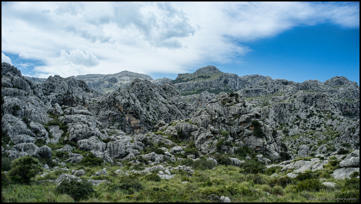 Rugged coastal karst landscape around Vinyes Mortitx, Torrent Fondo de Mortitx hike