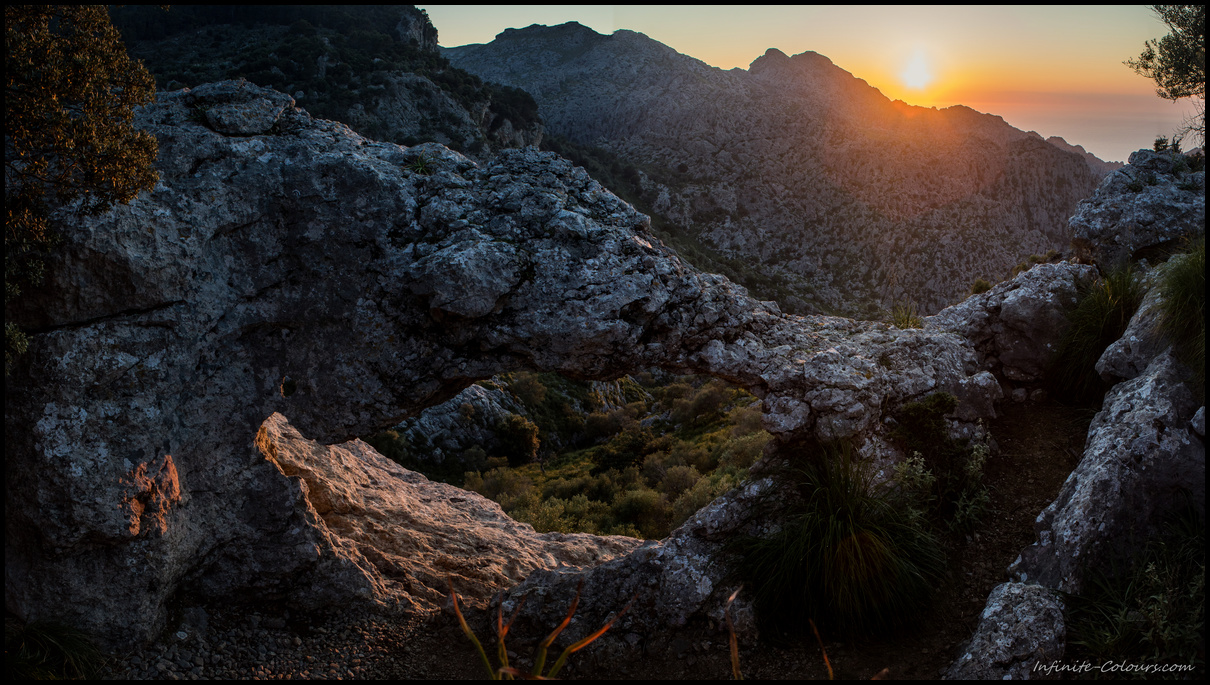 Karst arch panorama, Torrent de Pareis, Tramuntana mountains