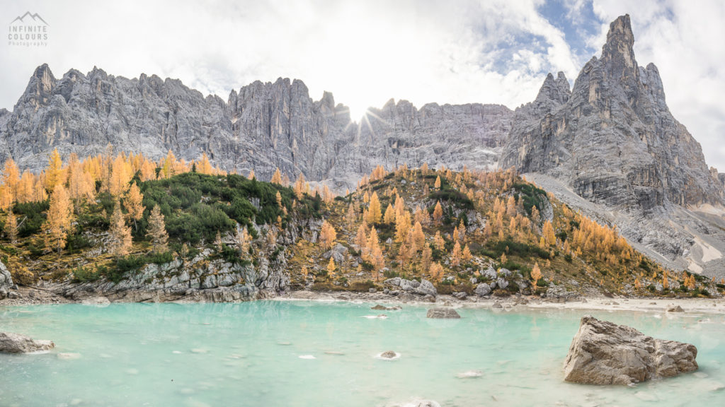 Lago Sorapis lärchen larches Punte tre Sorelle Monte delle caccia grande