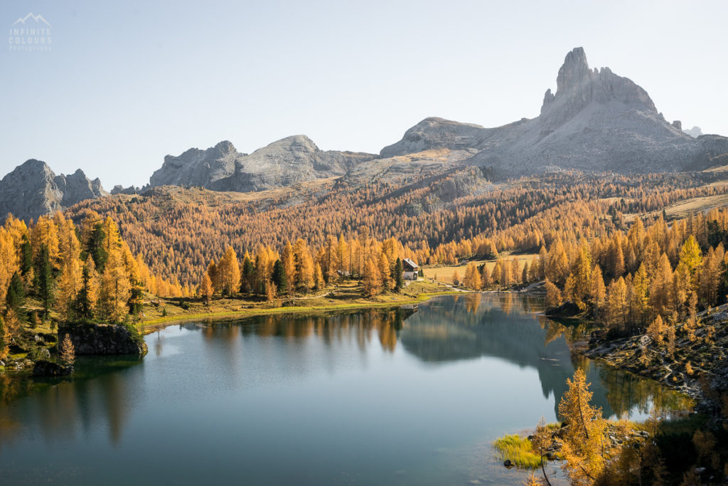 Lago Federa landscape photography sunset golden larches magic light mountains rifugio croda da lago becco di mezzodi