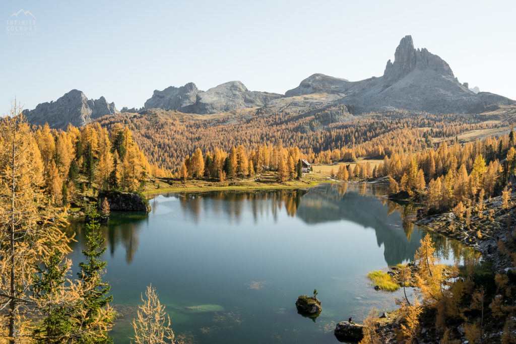 Lago Federa landscape photography sunset golden larches magic light mountains rifugio croda da lago becco di mezzodi