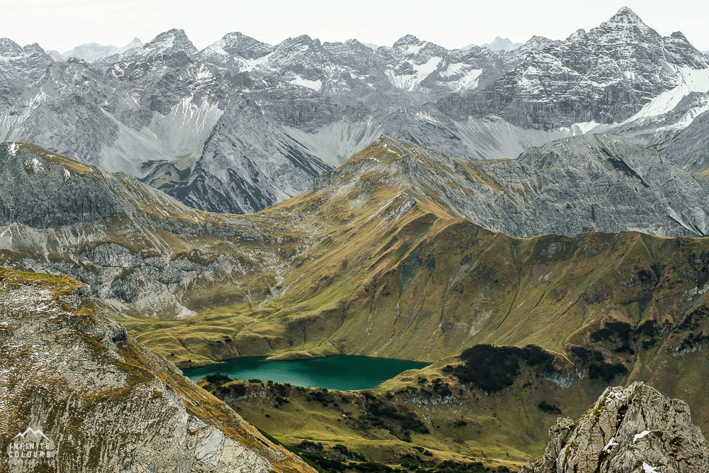 Schrecksee Herbst Rauhhorn Sonnenuntergang Lechtal Lechgebirge Hornbachgruppe Oktober goldener Herbst Allgäu Oberstdorf Hinterstein Landschaftsfotografie Hochvogel Knappenkopf Wanderung