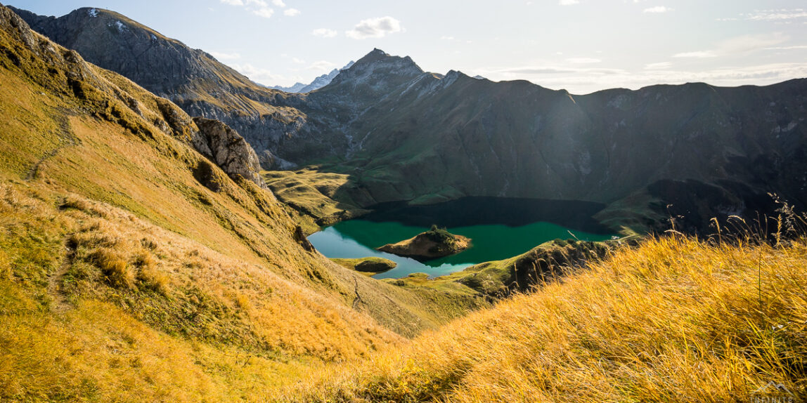 Schrecksee Sonnenuntergang Oktober goldener Herbst Allgäu Oberstdorf Hinterstein Landschaftsfotografie Hochvogel Knappenkopf Rauhorn Wanderung