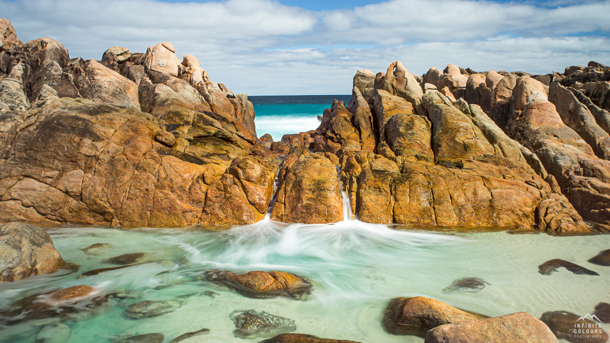 The apptly named Nature's Spa pool of Yallingup, located on Western Australia's rugged west coast, is a truly remarkable place. When the tide is right, the waves crash on the nearby offshore rocks and the overflow creates two waterfalls that feed into an otherwise calm pool of crystal clear saltwater. I could hang around at this spot for ages, just sitting in the pool and listening to the waves crashing in while getting a massage by the Indian Ocean.