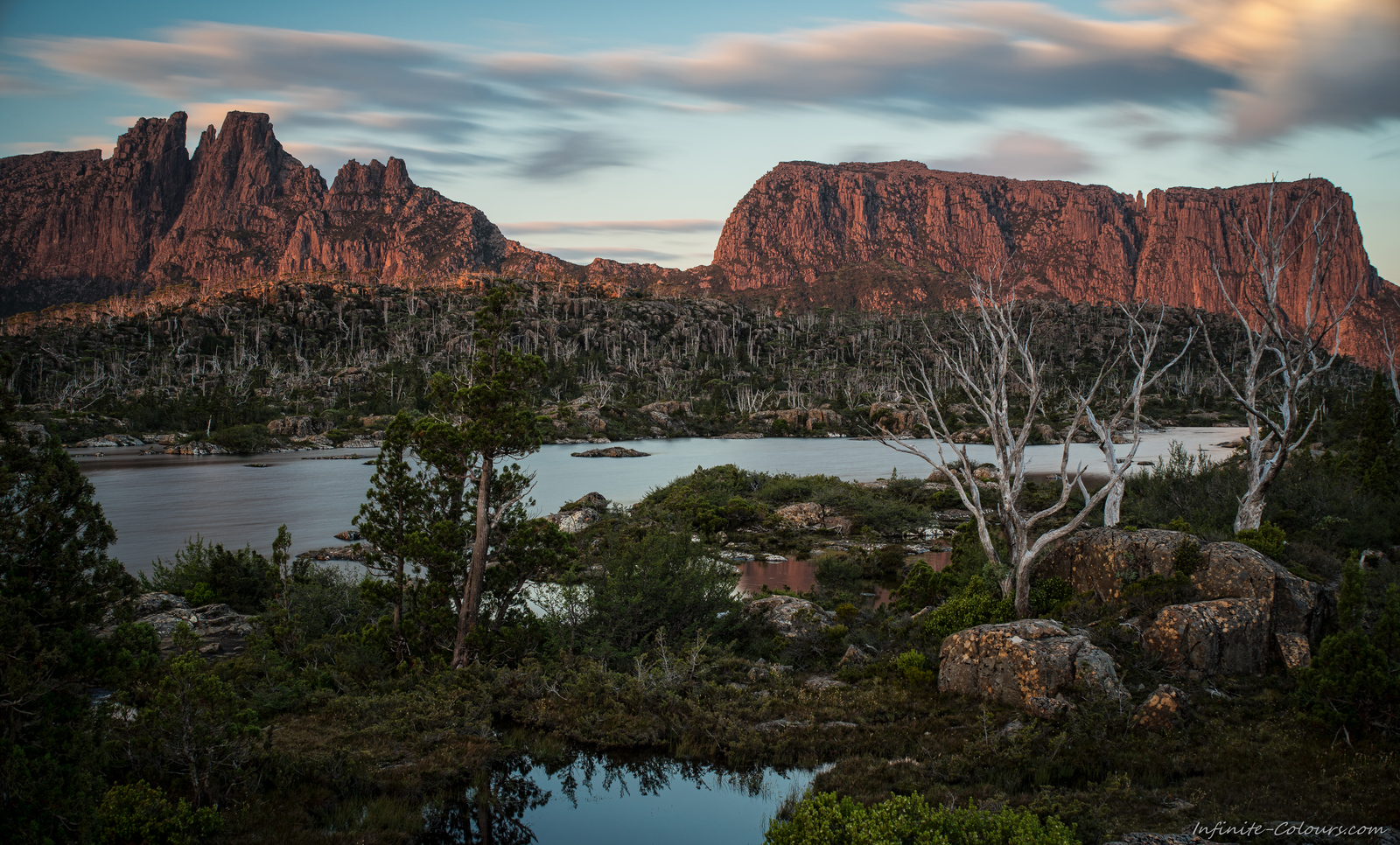 Primeval Beauty Tasmania Mount Geryon and the Acropolis form a marvelous backdrop of Lake Elysia, Tasmania landscape photography Sony A7 Minolta MD 35-70 3.5 macro