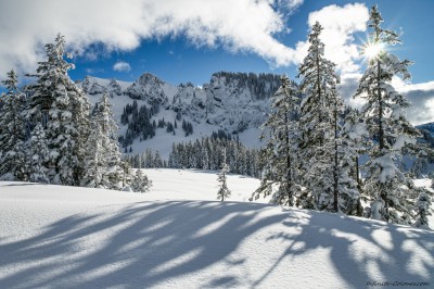 Allgaeu Winterwanderung Riedbergpass Oberstdorf Schneeschuhtour Sonnen Halo Besler Beslerrunde