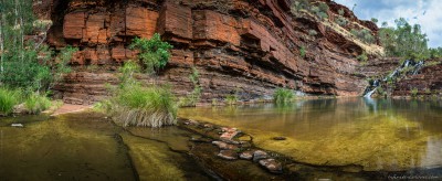 Fortescue Falls banded iron rockwall Dales Gorge, Karijini NP, Western Australia