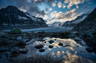 Jungfrau-Aletsch, Wallis, Switzerland Aletsch Glacier bivouac campsite